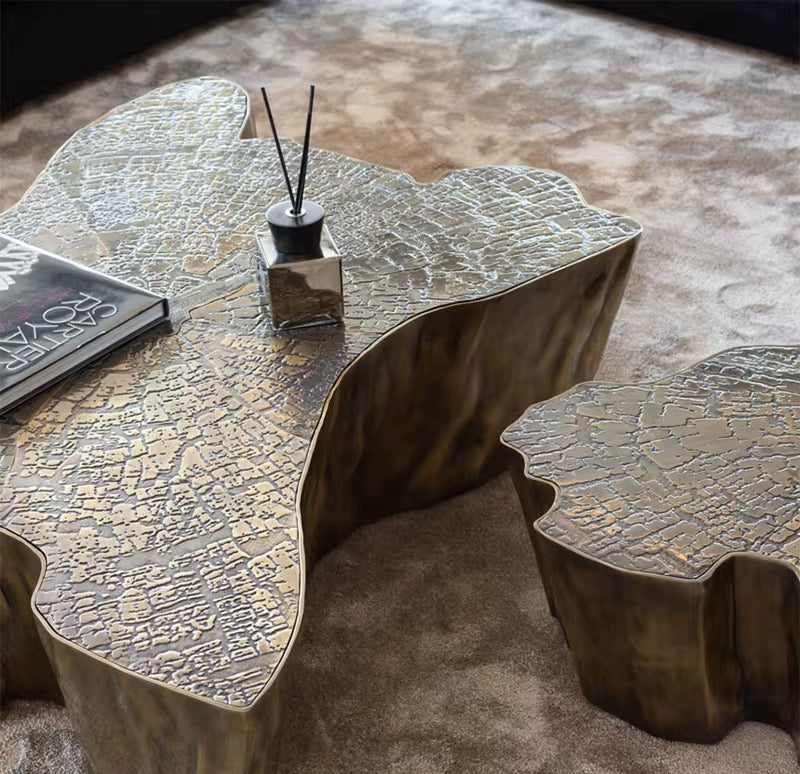 Indoor Lounge Area Tables Golden Tree Stump Side Tables Irregular Contemporary Design Tea Coffee Table