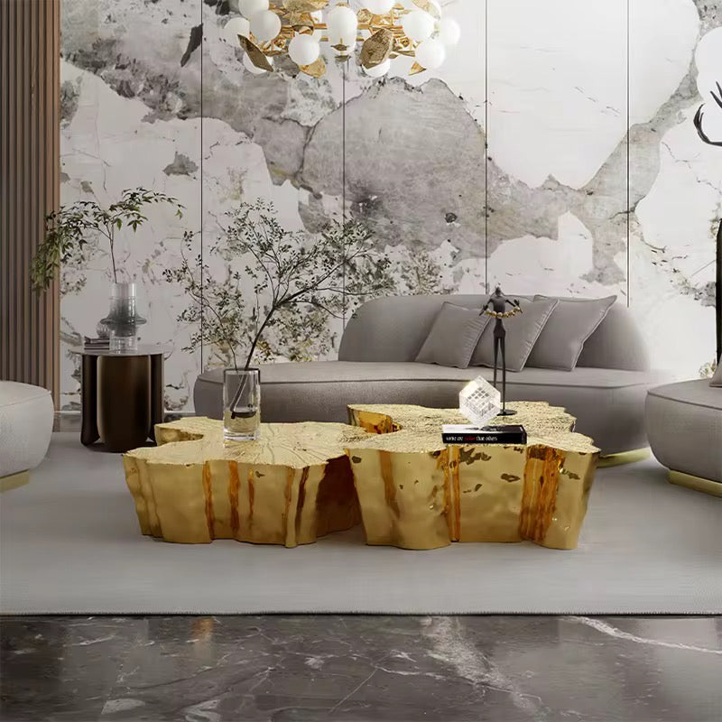 Indoor Lounge Area Tables Golden Tree Stump Side Tables Irregular Contemporary Design Tea Coffee Table