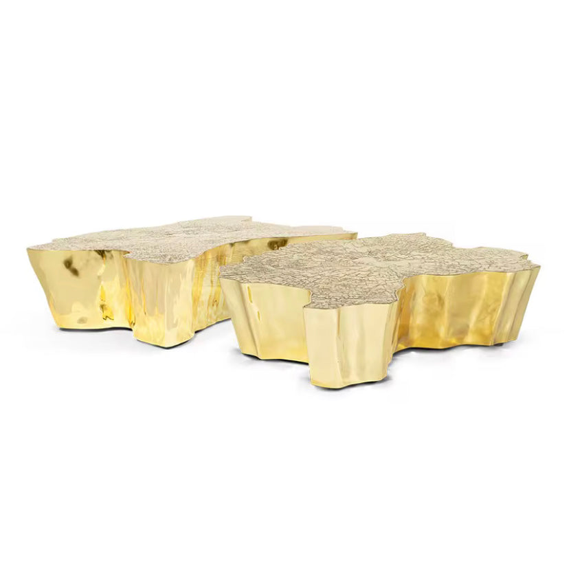 Tree Stump Side Tables - Irregular Gold Stainless Steel Coffee Table Set