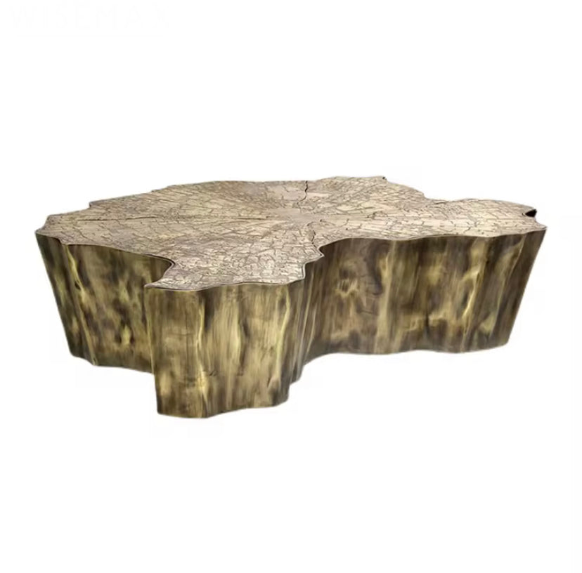 Tree Stump Side Tables - Irregular Gold Stainless Steel Coffee Table Set