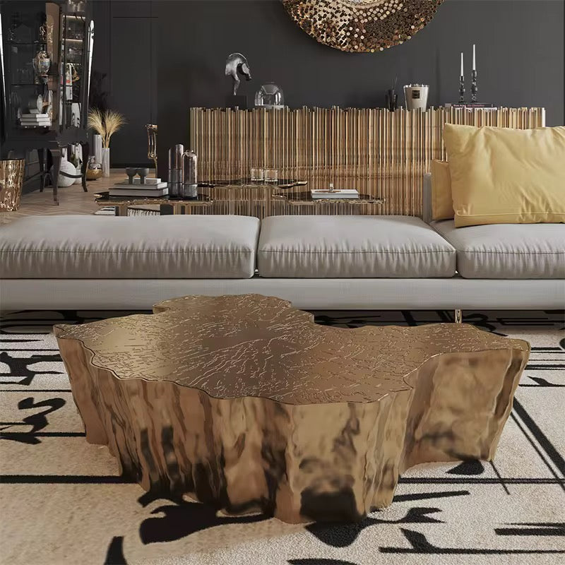 Indoor Lounge Area Tables Golden Tree Stump Side Tables Irregular Contemporary Design Tea Coffee Table