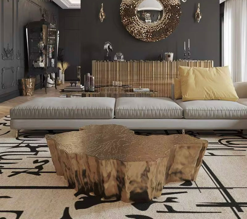 Tree Stump Side Tables - Irregular Gold Stainless Steel Coffee Table Set