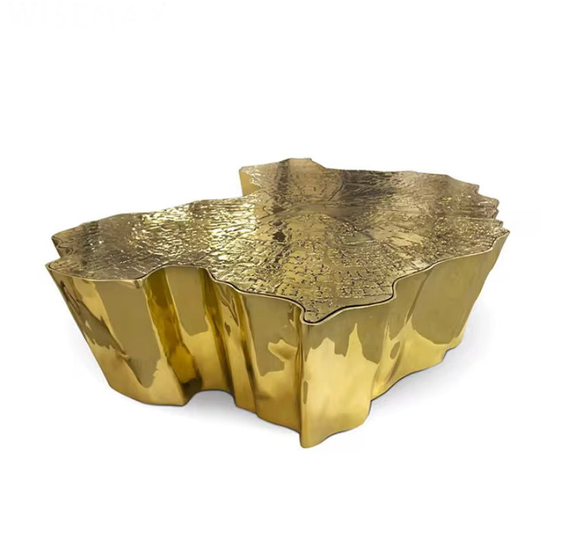 Tree Stump Side Tables - Irregular Gold Stainless Steel Coffee Table Set