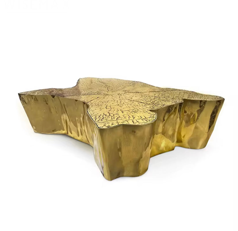 Tree Stump Side Tables - Irregular Gold Stainless Steel Coffee Table Set
