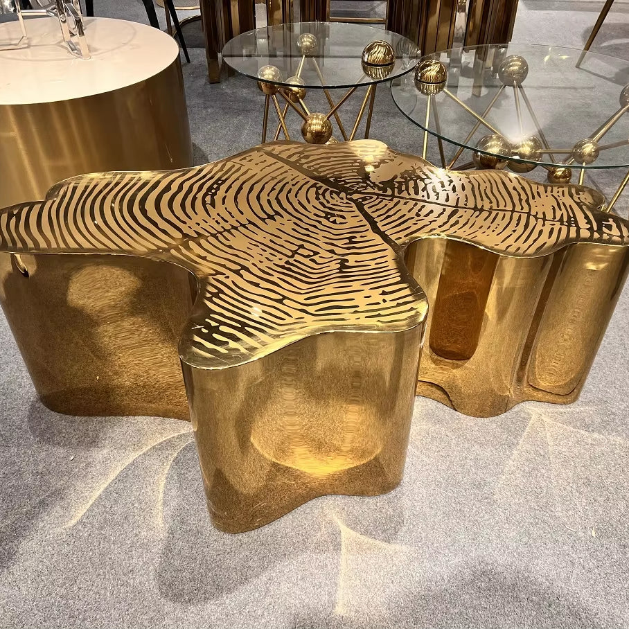 Oppao Irregular Tree Stump Coffee Table - Gold Stainless Steel Luxury Center Table