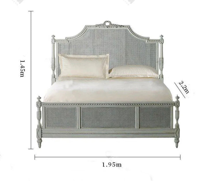 French Style Solid Wood Rattan King Size Bed Hand Carved Bedroom Queen Size Bed Furniture Sets