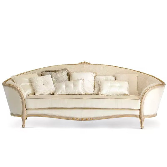 3 Seater Sofa Gold White Painted Birch French Baroque Design Solid Wood Sofas Living Room Furniture