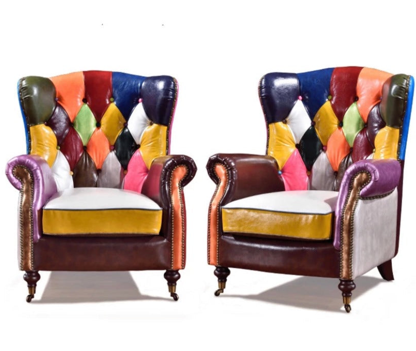 Tufted Leather Wingback Chair, Modern American Colorful Chesterfield Armchair