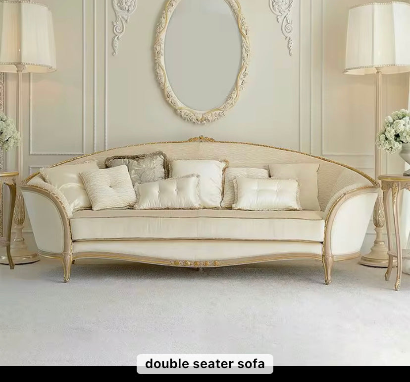 3+2+1 Sofa Set White Gold Painted Birch Solid Wood Baroque Design 7 Seater Sectional Sofas Living Room Furniture