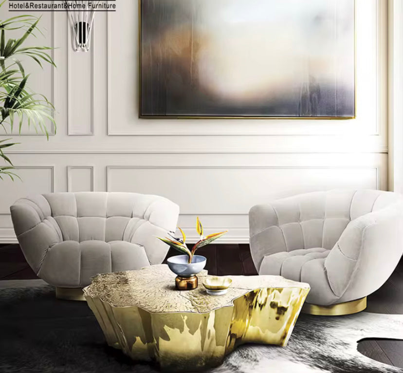 Tree Stump Side Tables - Irregular Gold Stainless Steel Coffee Table Set