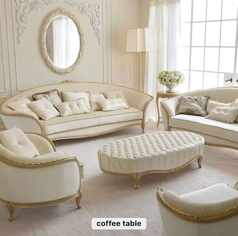 3+2+1 Sofa Set White Gold Painted Birch Solid Wood Baroque Design 7 Seater Sectional Sofas Living Room Furniture