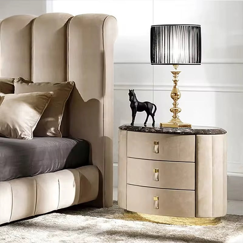 Modern Bedroom Night Table Italian Solid Wood 3 Drawer Velvet Bedside Cabinet Bedroom Furniture Nightstands