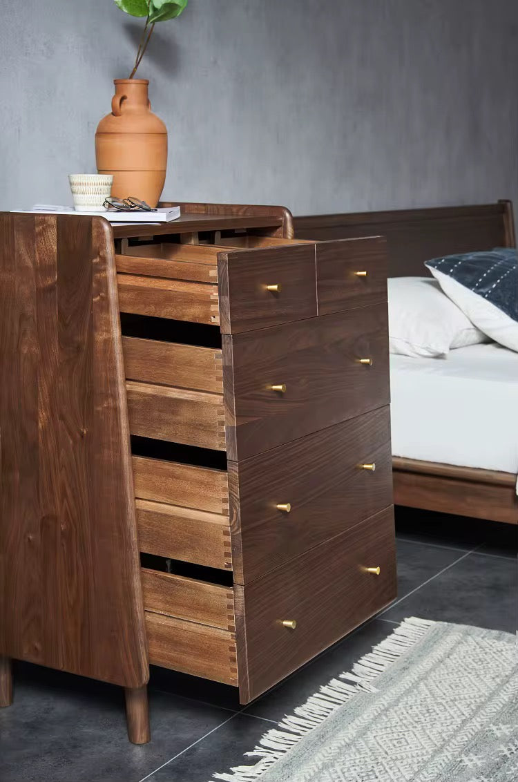 Nordic American Design Solid Black Walnut Wood Cabinet Large Bedroom Chest of Drawers Bedroom Furniture Set