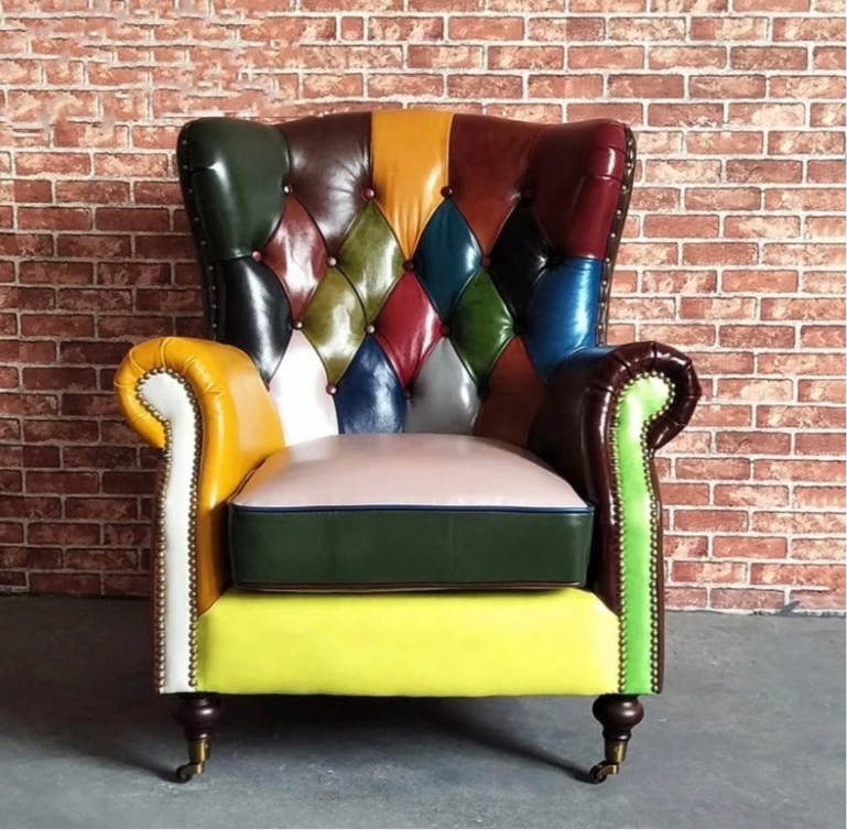 Tufted Leather Wingback Chair, Modern American Colorful Chesterfield Armchair