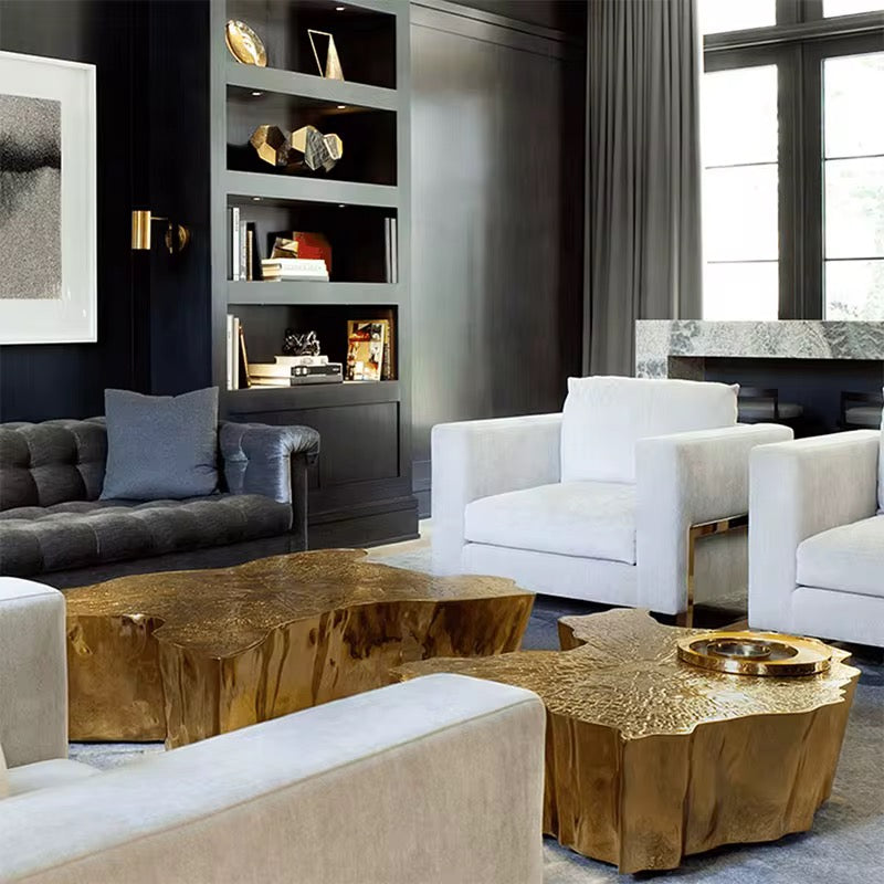 Indoor Lounge Area Tables Golden Tree Stump Side Tables Irregular Contemporary Design Tea Coffee Table