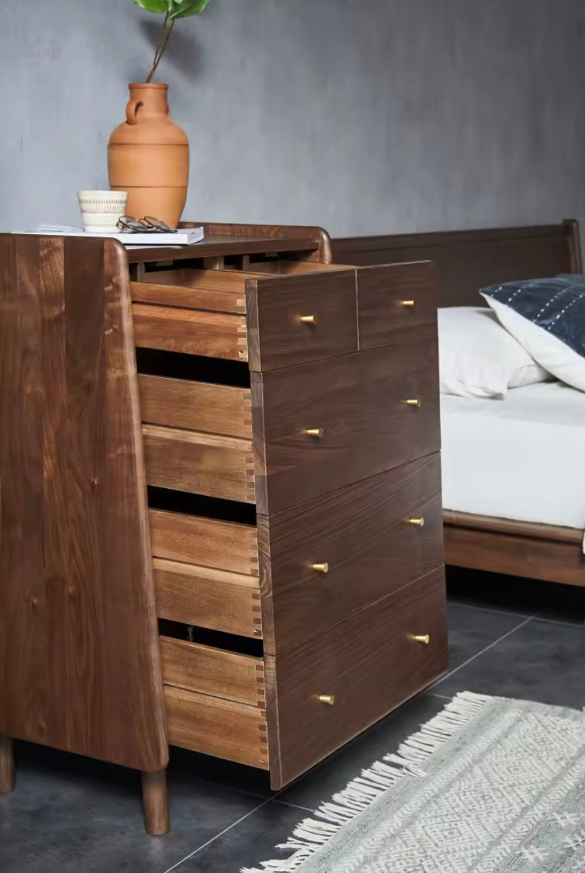 Nordic American Design Solid Black Walnut Wood Cabinet Large Bedroom Chest of Drawers Bedroom Furniture Set