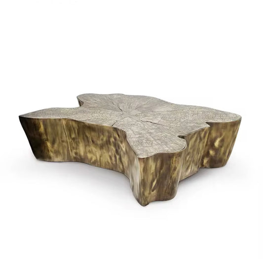 Tree Stump Side Tables - Irregular Gold Stainless Steel Coffee Table Set