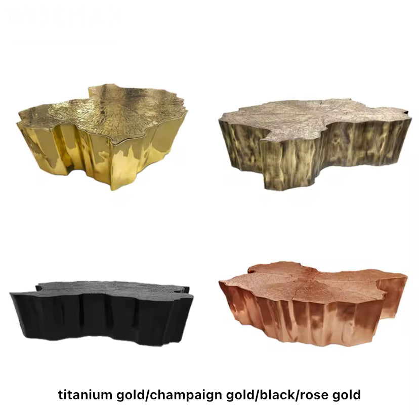 Tree Stump Side Tables - Irregular Gold Stainless Steel Coffee Table Set