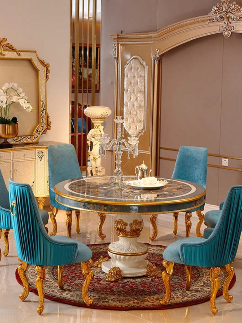 Nordic Luxury Baroque Dinning Table Antique Gold Round Dining Table Sets