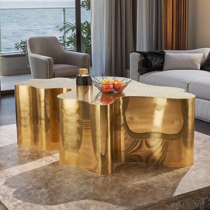 Oppao Irregular Tree Stump Coffee Table - Gold Stainless Steel Luxury Center Table