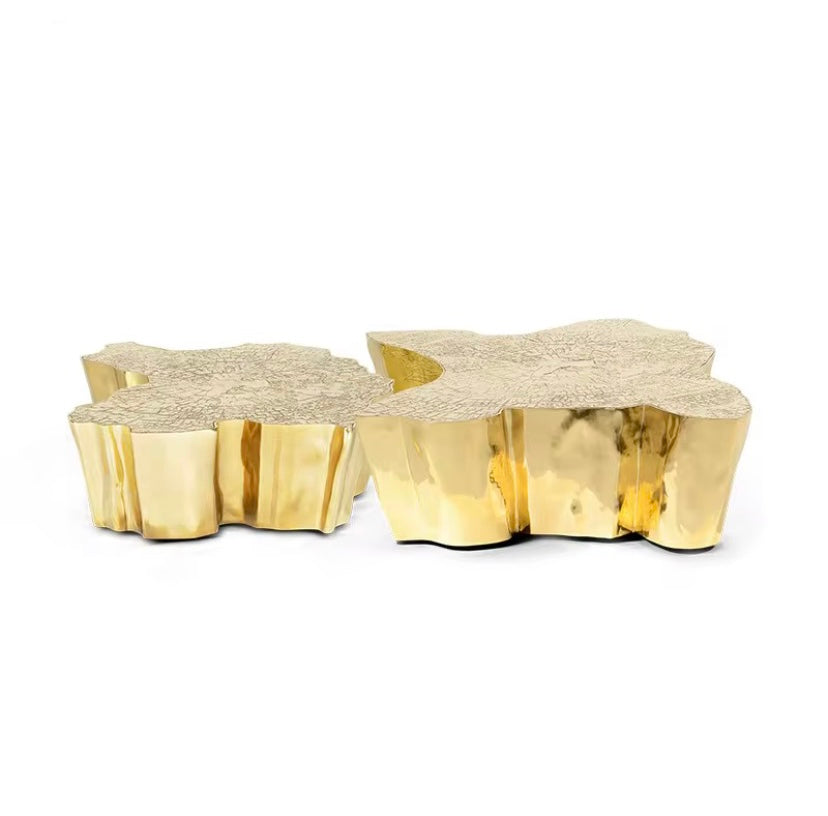 Tree Stump Side Tables - Irregular Gold Stainless Steel Coffee Table Set
