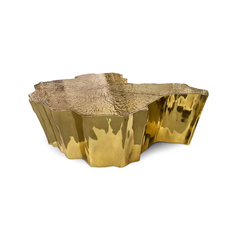 Tree Stump Side Tables - Irregular Gold Stainless Steel Coffee Table Set