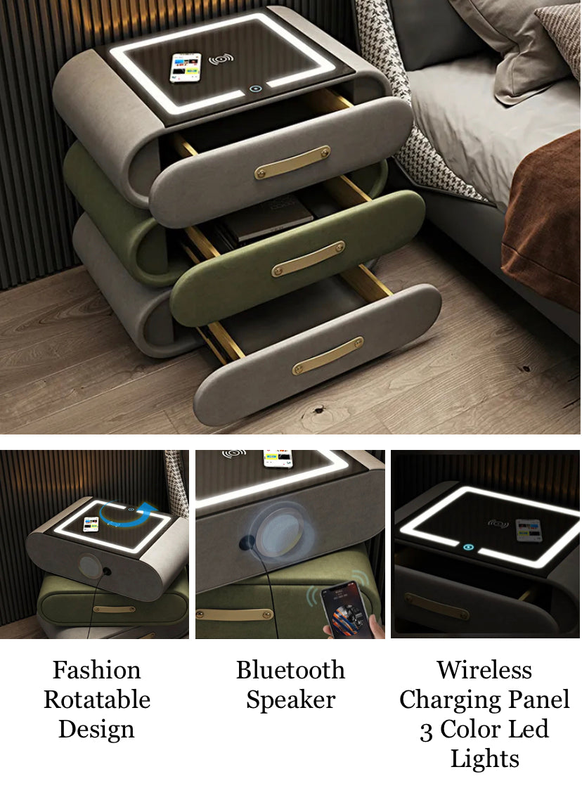 Nightstand Modern Charging Rotating Solid Eood Smart Bedside Table Light Luxury Bedside Cabinets