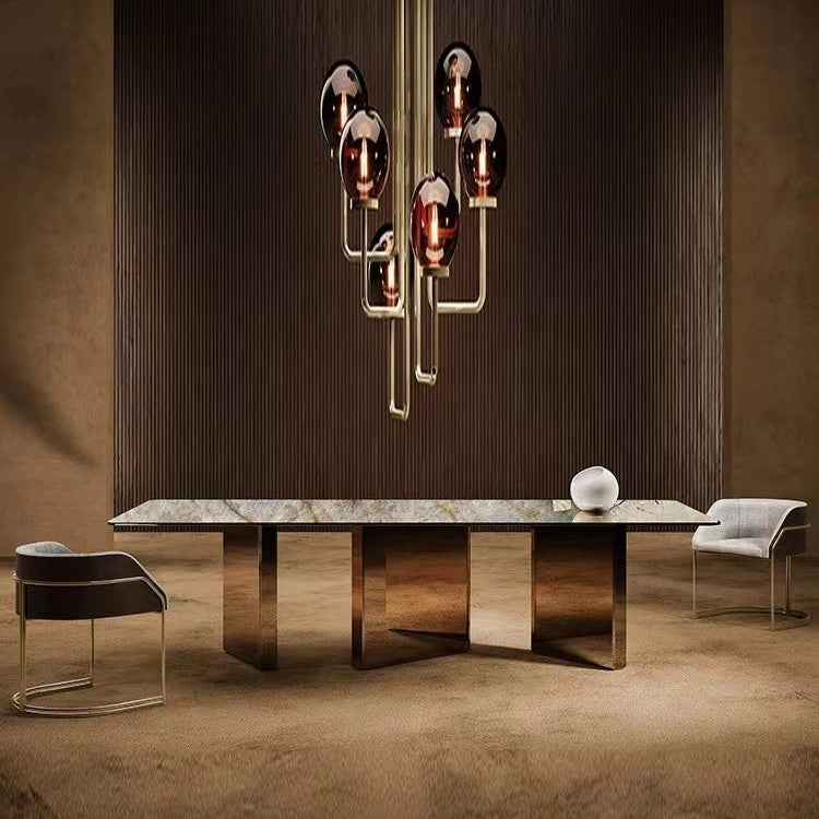 Ultra Luxury Dining Room Furniture White And Gold Marble Metal Legs Dining Table 8 Seater Dining Table Set