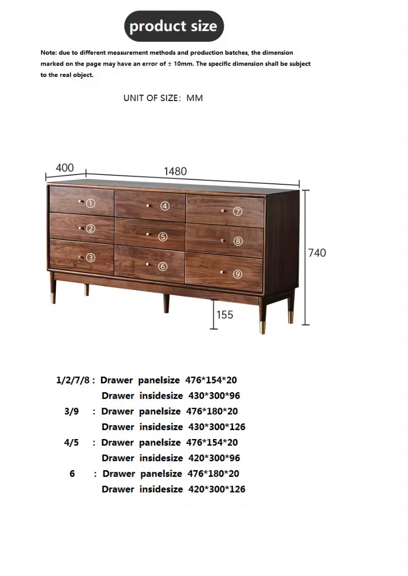 Nordic American Design Solid Black Walnut Wood Cabinet Large Bedroom Chest of Drawers Bedroom Furniture Set