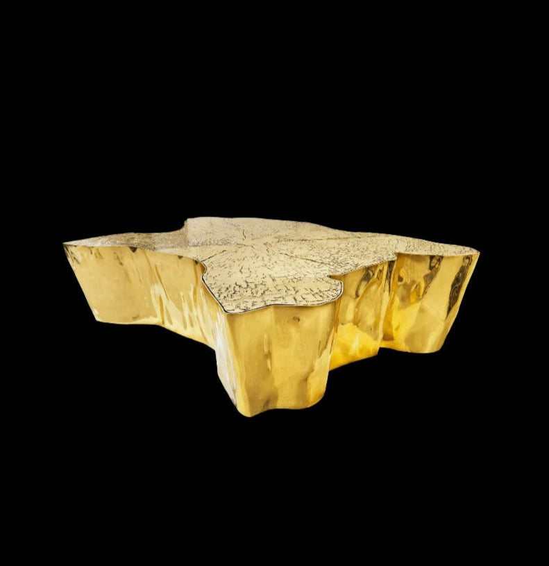 Tree Stump Side Tables - Irregular Gold Stainless Steel Coffee Table Set