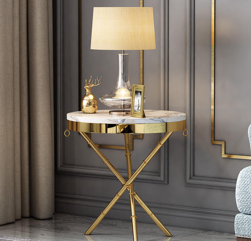 Original Spanish Marble Gold End Table - Modern Luxury Handmade Tea Table