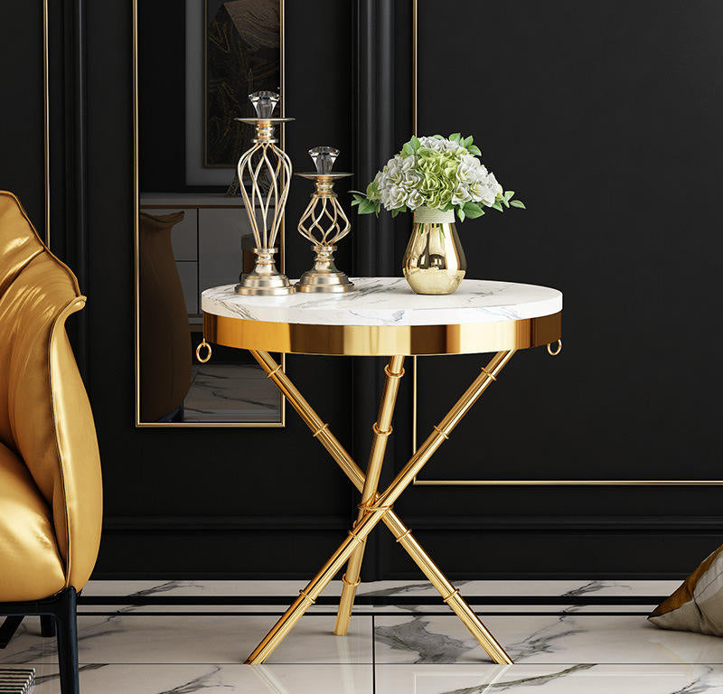 Original Spanish Marble Gold End Table - Modern Luxury Handmade Tea Table