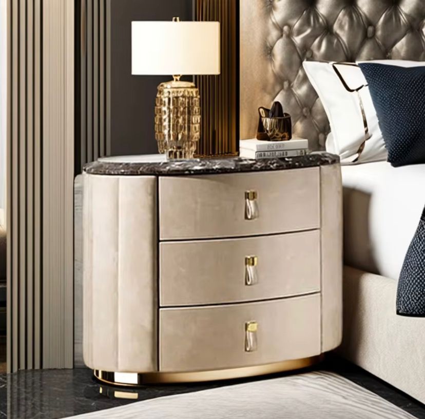 Modern Bedroom Night Table Italian Solid Wood 3 Drawer Velvet Bedside Cabinet Bedroom Furniture Nightstands