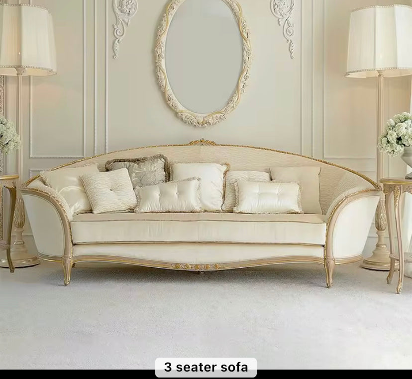 3+2+1 Sofa Set White Gold Painted Birch Solid Wood Baroque Design 7 Seater Sectional Sofas Living Room Furniture