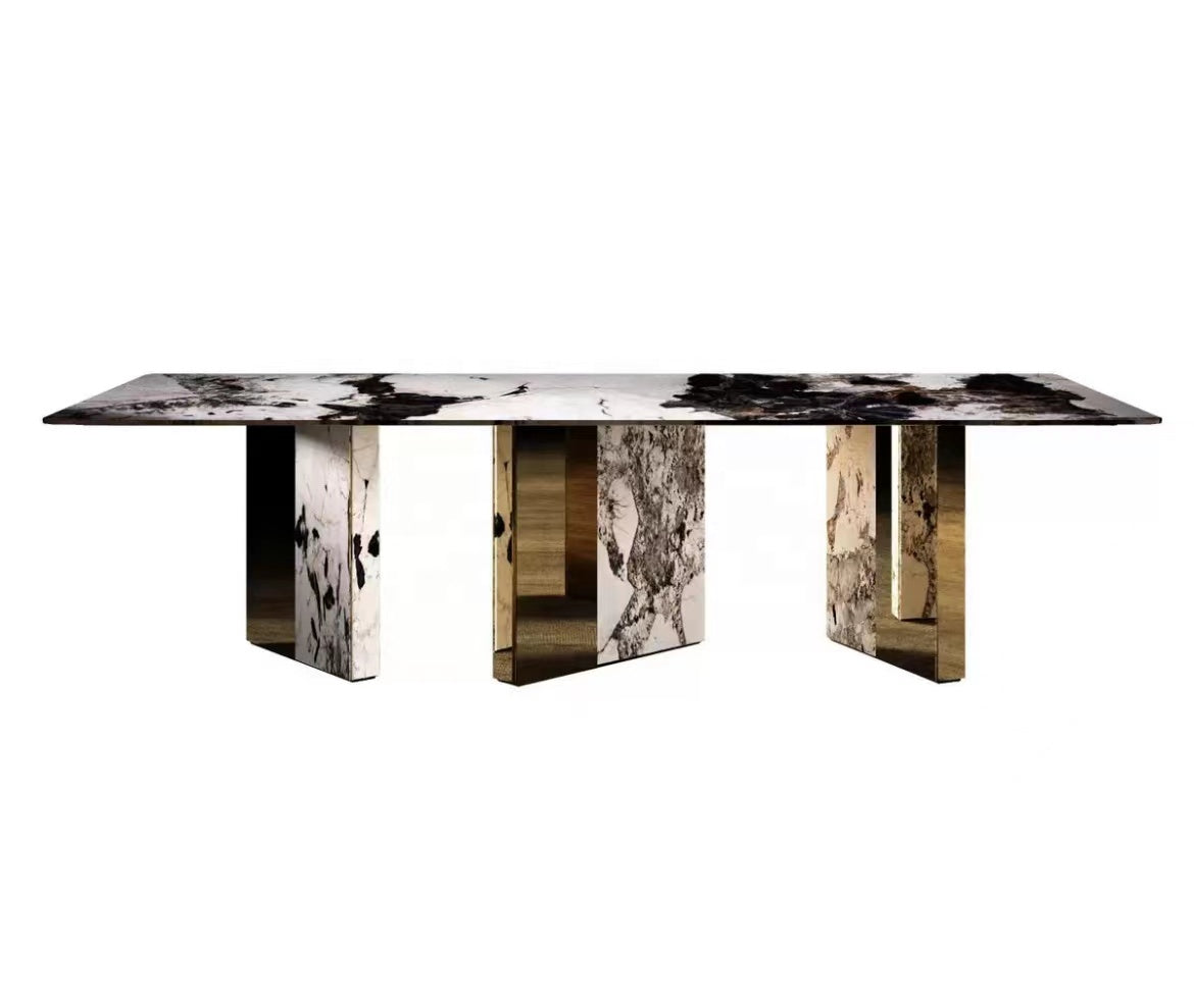 Ultra-Luxury White and Gold Marble Dining Table - 8-Seater Rectangular Modern Italian Design