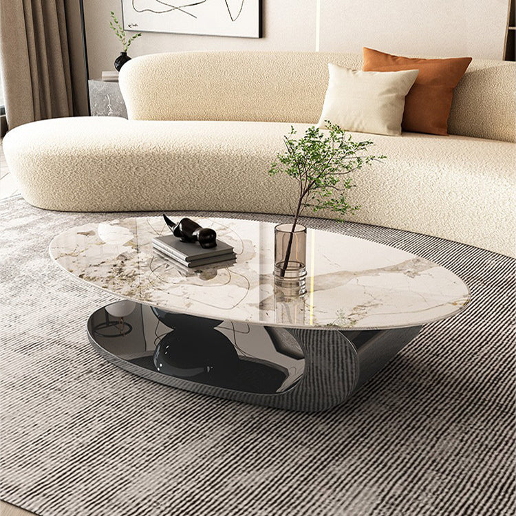 Modern Marble Top Oval Coffee Table - Luxury Stainless Steel Center Table