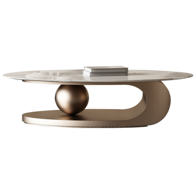 Modern Marble Top Oval Coffee Table - Luxury Stainless Steel Center Table