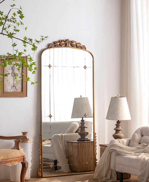 New Arrival Wood Framed Mirror Long Large Retro Bedroom Furniture Floor Standing Full Body Mirror