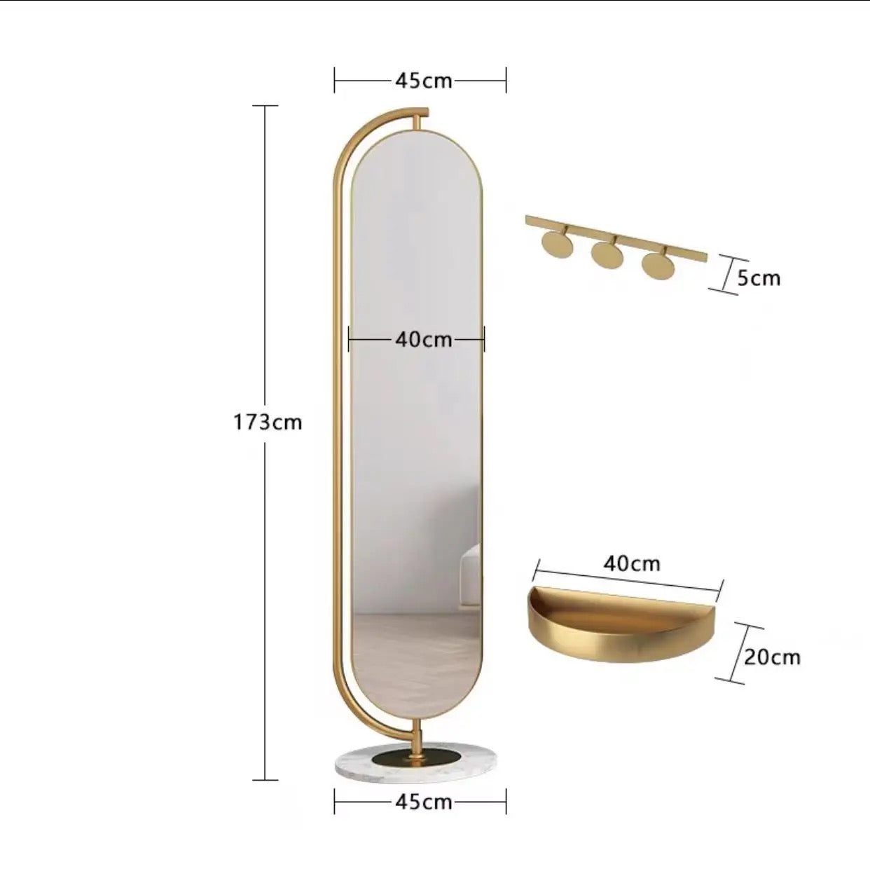 Home Furniture Full-length With Racks Large Dressing Mirror Full Body Bedroom Oval Wall Mirror