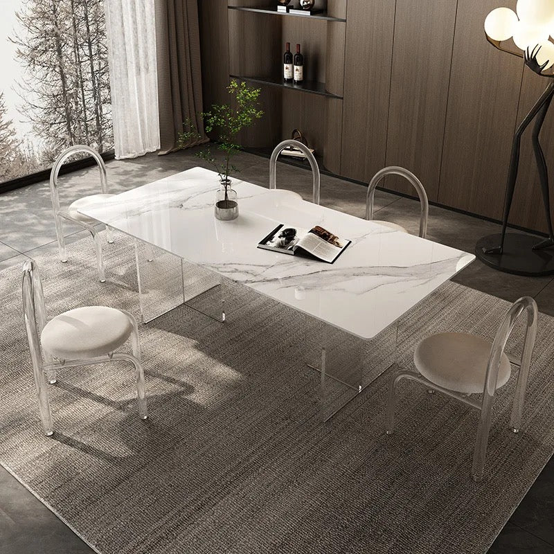 Modern Ceramic Dining Table Transparent Tripod Acrylic Dining Room, Kitchen Furniture Table