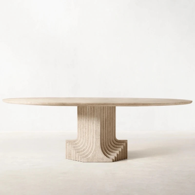 Scandinavian Furniture Design Oval Rectangle Carved Travertine Marble Table Natural Stone Round Dining Room Table