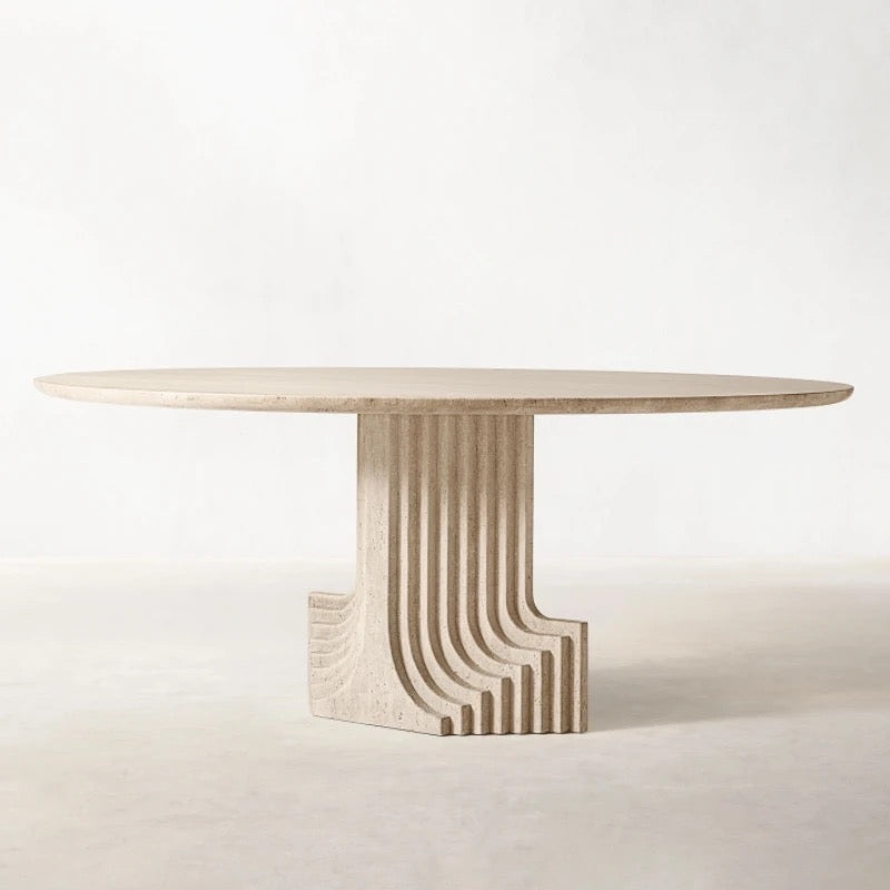 Scandinavian Furniture Design Oval Rectangle Carved Travertine Marble Table Natural Stone Round Dining Room Table