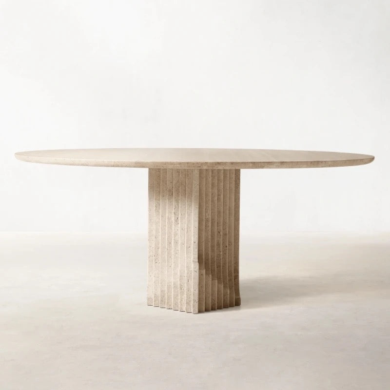 Scandinavian Furniture Design Oval Rectangle Carved Travertine Marble Table Natural Stone Round Dining Room Table