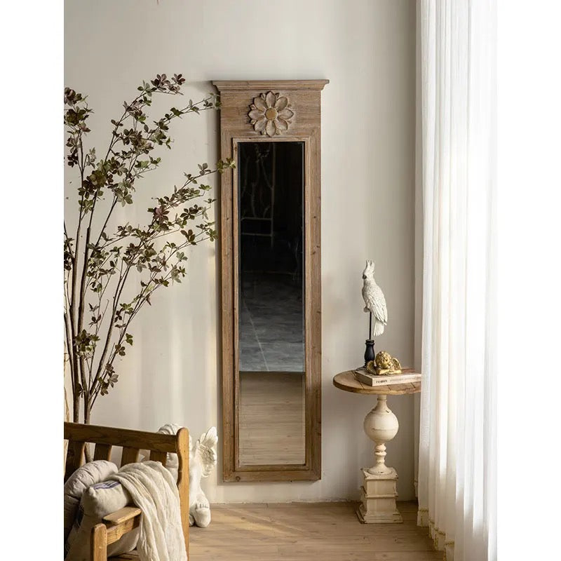 Living Room Wood Frame Rustic Long Arch Mirror Bedroom Wall Mounted Full Body Mirrors