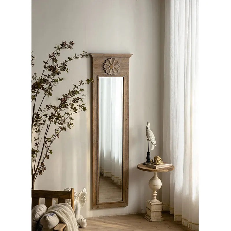 Living Room Wood Frame Rustic Long Arch Mirror Bedroom Wall Mounted Full Body Mirrors