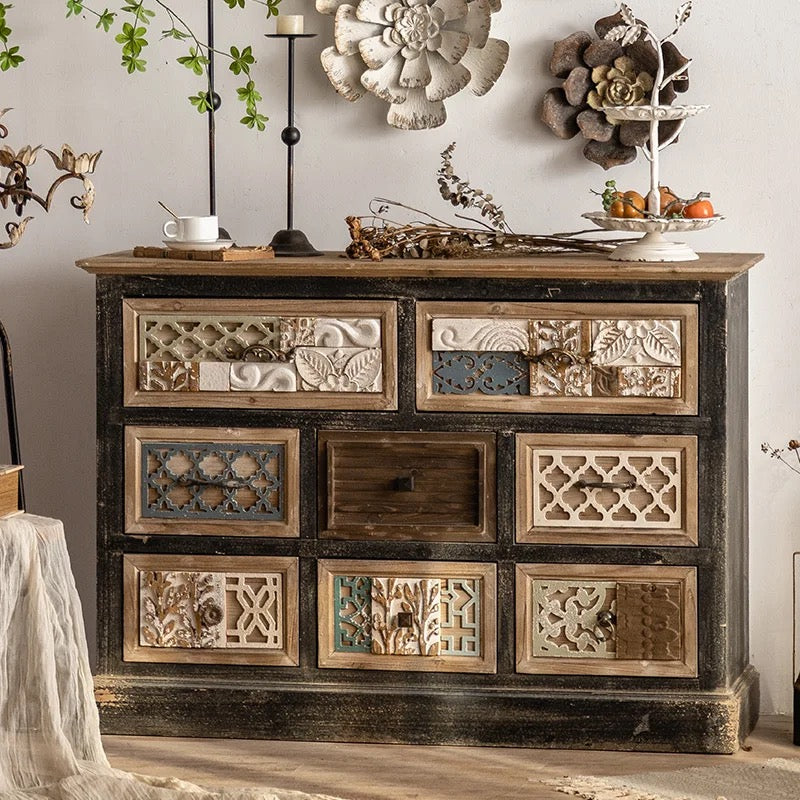 Luxury European Vintage Living Room Cabinet Carved Drawers Adornment Ark Wood Chest Display Accent Cabinets