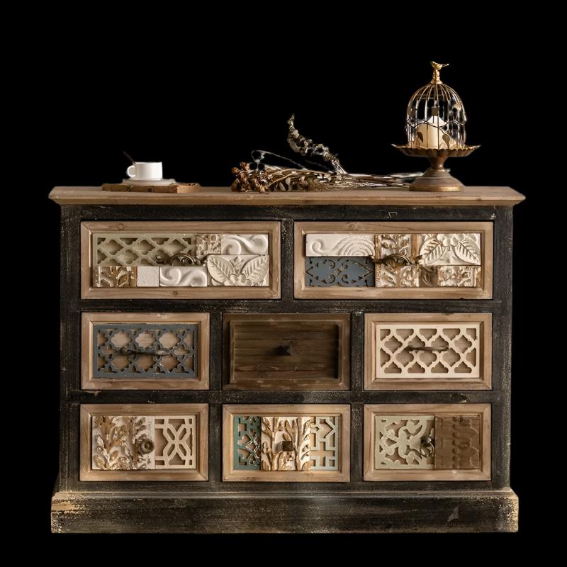 Luxury European Vintage Living Room Cabinet Carved Drawers Adornment Ark Wood Chest Display Accent Cabinets