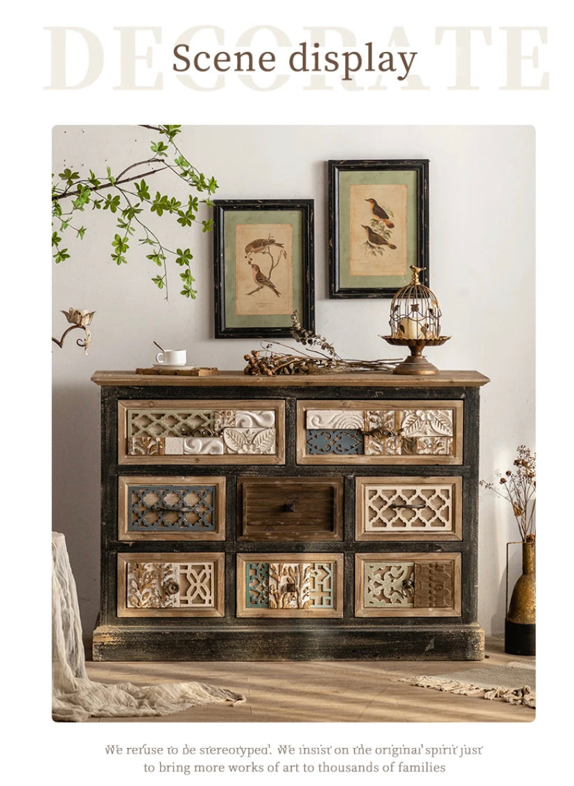 Luxury European Vintage Living Room Cabinet Carved Drawers Adornment Ark Wood Chest Display Accent Cabinets