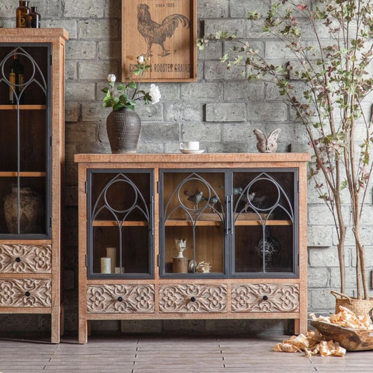 Buffets & Sideboards 3 Doors Kitchen, Living Room Cabinet Solid Wooden Antique Console Storage Cabinets