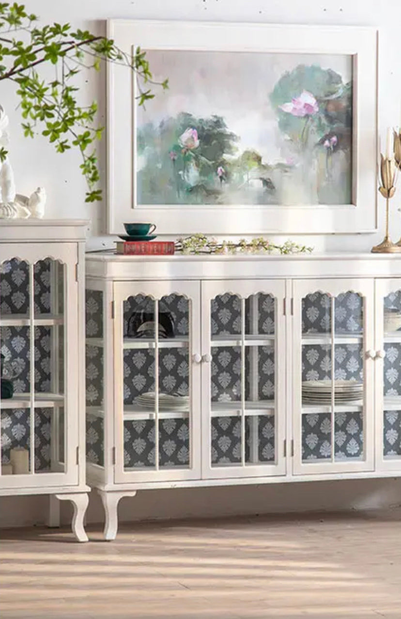 Living Room Cabinets White Solid Wood Glass Display Side Storage Cabinet Kitchen Accent Cabinet